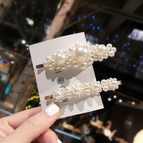 Set of 2 Large Foux Pearl Hair Clips Pins - Picture 2 of 5